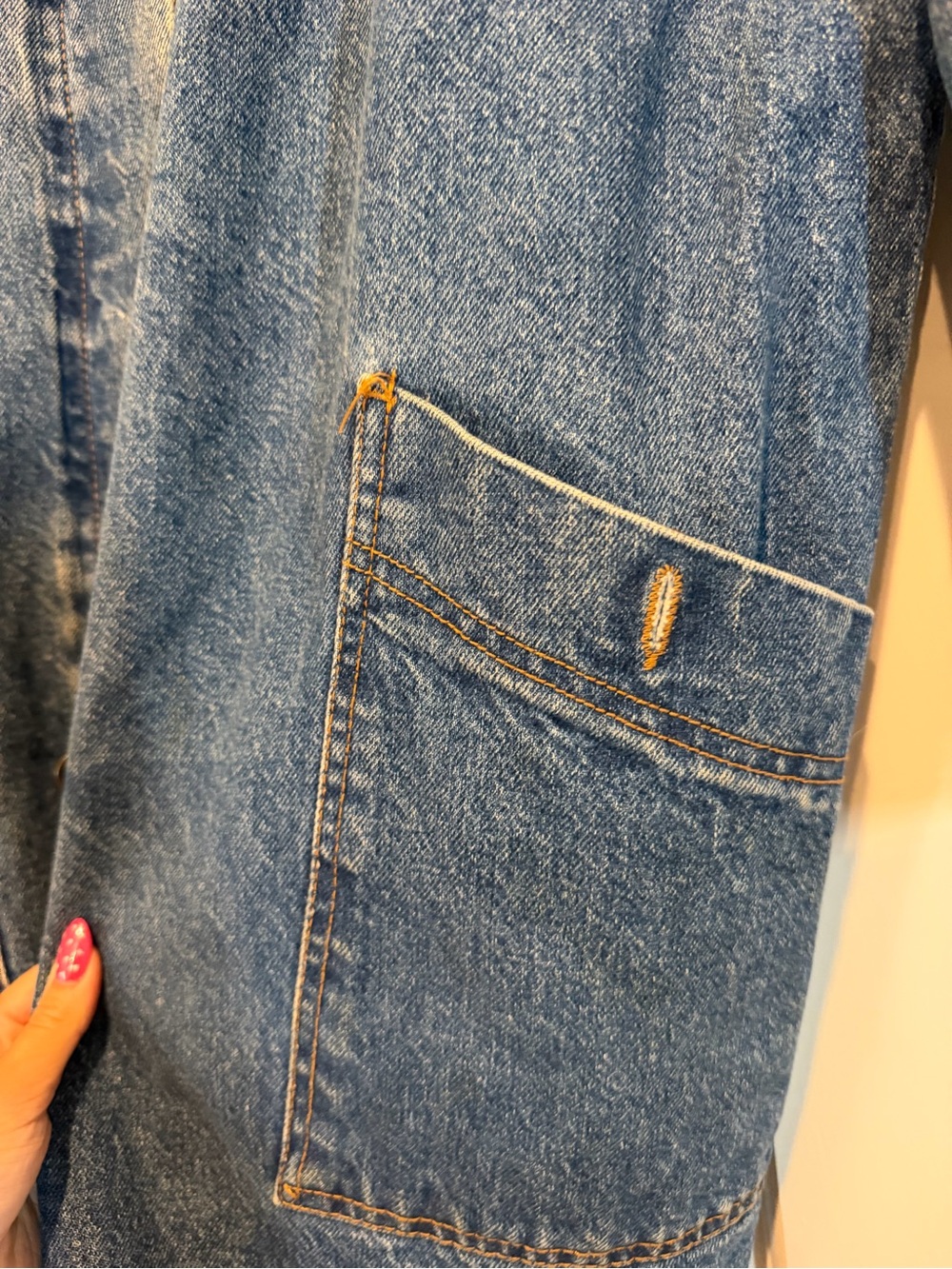 Denim Long Trench Coat with TanCollar - Picture 3 of 9